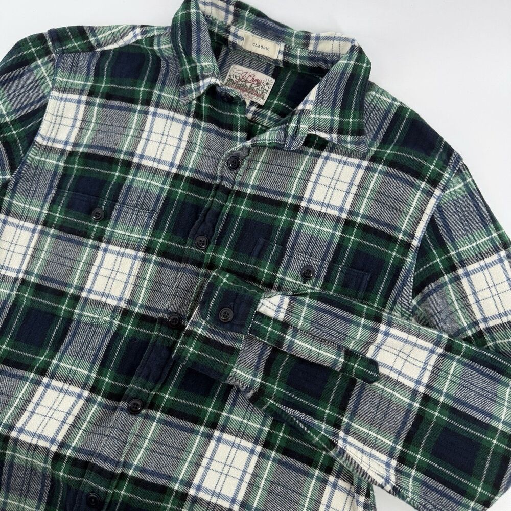 J. Crew Midweight Flannel Double Brushed Long Sleeve Button Up Men Medium Green